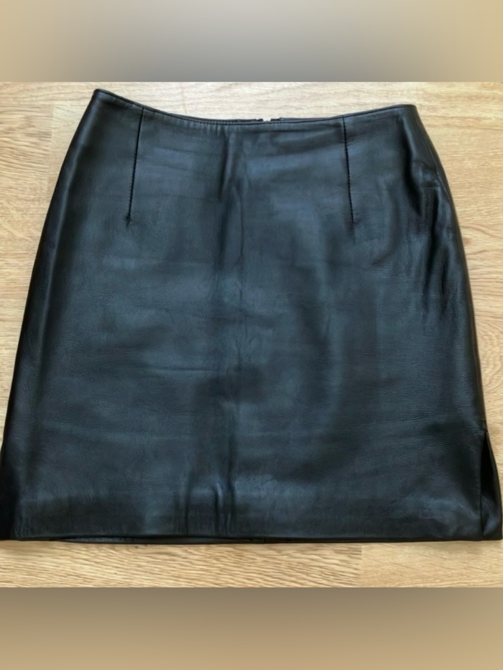 HUGO BUSCATI Collection Black Leather Mini Skirt w/ side slits Sz 2.